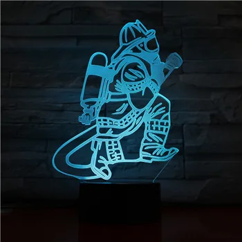 Новост Пожарникар Настолна Лампа 3D LED USB Сензорен Бутон 7 Цвята Промяна Пожарникар лека нощ Нощни Декор Лампа Подаръци
