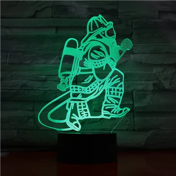 Новост Пожарникар Настолна Лампа 3D LED USB Сензорен Бутон 7 Цвята Промяна Пожарникар лека нощ Нощни Декор Лампа Подаръци Изображение 2