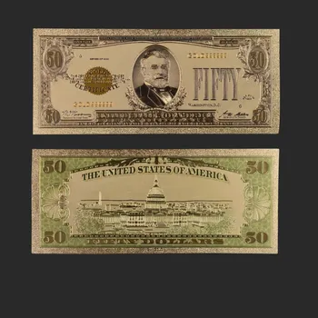 1928 Оригиналната Копие от 24-КАРАТОВО Злато, Банкноти Цветни Златни Спомени САЩ Фалшиви Банкноти Фалшиви 50 Долара на Банкноти