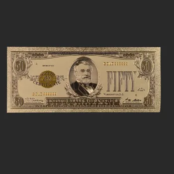 1928 Оригиналната Копие от 24-КАРАТОВО Злато, Банкноти Цветни Златни Спомени САЩ Фалшиви Банкноти Фалшиви 50 Долара на Банкноти Изображение 2