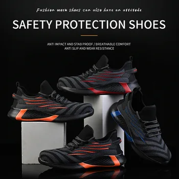 Мъжки Защитни обувки, Новост 2021 година, Леки, Дишащи Нескользящие Работни ботуши със стоманени Пръсти, Неразрушаемая Обувки, Устойчиви На Пробиване Работни Маратонки Изображение 2