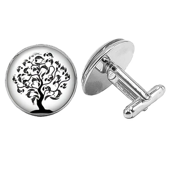 2019 Нови Мъжки Ръкавели Дървото на Живота Стъклени Изпъкнали Кръгли Копчета за Мъжки Подарък Копчета Изображение 2