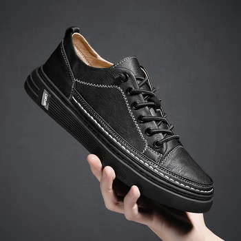 Мъжки ежедневни обувки от естествена кожа, Елитен Марка 2022, Мъжки Мокасини, Дишащи черни обувки без Закопчалка, Модни маратонки