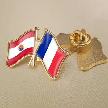 Френска Полинезия и Франция Кръстосани Двойни Знамена Приятелство Игли за Ревери Брошки Икони