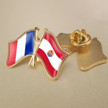 Френска Полинезия и Франция Кръстосани Двойни Знамена Приятелство Игли за Ревери Брошки Икони Изображение 2