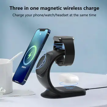 Безжично зарядно устройство 3-в-1 Магнитна 15 W Qi Безжично зарядно устройство ще захранване на докинг станция за iPhone 13 12 12 Pro 12 Pro Max/за Pro 1 2 Pro/