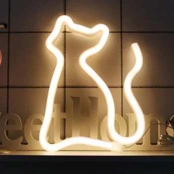 Прекрасен Коте Led нощна светлина за Декор на Детска Стая Неонови Светлини Настолни Лампи Коледни Вечерни Сватбени Декорации Котка, с монтиран на стената Лампа