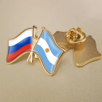 Русия и Аржентина Кръстосани Двойни Знамена Приятелство Игли за Ревери, Брошки, Икони