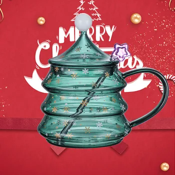 Коледна Чаша Коледно Дърво На Звездното Небе Кафеена Чаша Термоизолация Чаша За Закуска Мляко Детски Подарък С Капак, Лъжица Нова Година