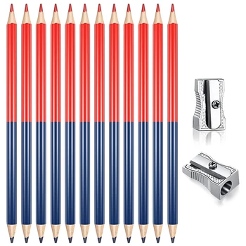 12шт 4B Правят моливи, червени и сини стираемые моливи, предварително заточенные с 2 точилками, за оценка на тестовете за оцветяване карти