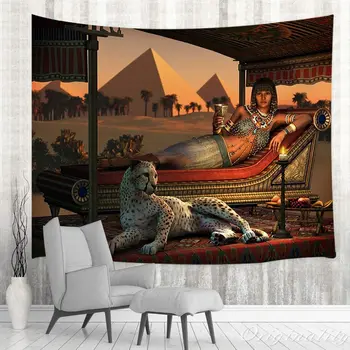 Египет Животни Леопард Египетски Секс Дами И Ръчно Гепард С Пирамида На Гоблен Е Изкуство За Спални Хол