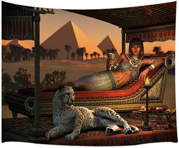 Египет Животни Леопард Египетски Секс Дами И Ръчно Гепард С Пирамида На Гоблен Е Изкуство За Спални Хол Изображение 2