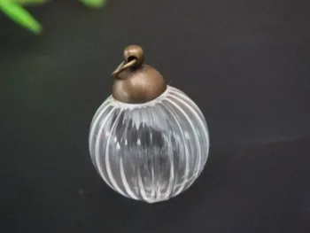 Безплатен кораб!! 18 мм САМ топка форма на стъкления глобус висулка с бронзов капак МИНИ стъклен флакон колие с висулка бижута