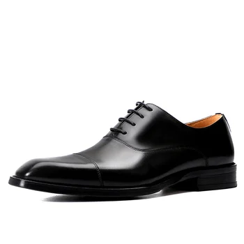 Мъжки бизнес офис модела обувки От естествена Кожа, официални обувки-oxfords с остри Пръсти, Дантела, черни кожени Обувки За Сватбени Партита