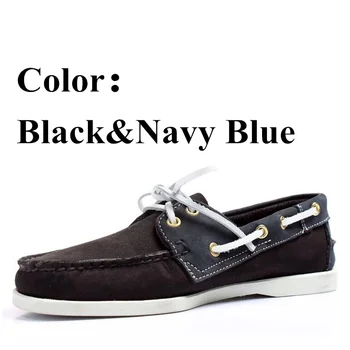 Мъжки обувки-лодка от естествена кожа от набук, Мъжки Маркови Маратонки за жени, Черни и тъмно сини лоферы Hombre Y046