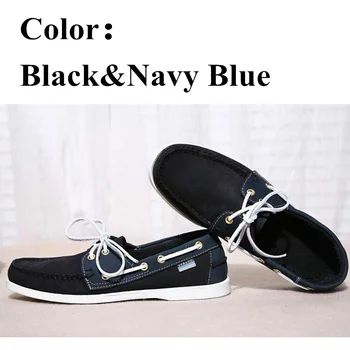 Мъжки обувки-лодка от естествена кожа от набук, Мъжки Маркови Маратонки за жени, Черни и тъмно сини лоферы Hombre Y046 Изображение 2