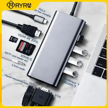 RYRA USB Type C ХЪБ USB C КЪМ HDMI-съвместим RJ-45 SD Карти PD 100 М Мрежова Карта V3.0 ХЪБ За MacBook Pro Сплитер Докинг станция