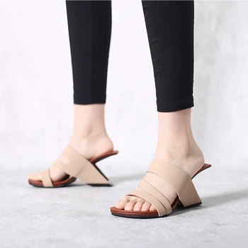 Удобни летни сандали, без закопчалка с отворени пръсти на високо странно ток 8 см, ориенталски чехли с квадратни пръсти, празнични плажни дамски сандали HL331 MUYISEXI