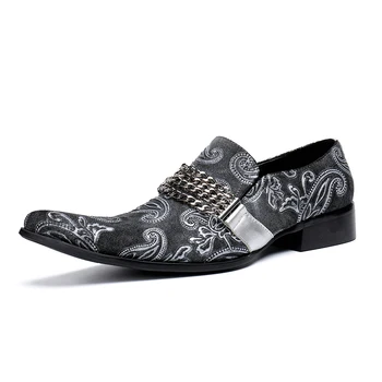 Christia Bella/ Мъжки модел обувки от естествена кожа с метална верига, Луксозни Модерни Сватбени Обувки за Мъже, Обувки клубни Изображение 2