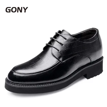 Нова черна мъжка бизнес обувки от естествена кожа, Повышающая увереност в себе си, Които нарастване на обувки в асансьора, по-Горе 8 см./10 СМ.