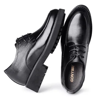 Нова черна мъжка бизнес обувки от естествена кожа, Повышающая увереност в себе си, Които нарастване на обувки в асансьора, по-Горе 8 см./10 СМ. Изображение 2