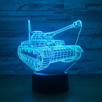 Нов екзотичен танк форма 3D LED светлина цветен сензорен лека нощ на поръчка производството на USB суха батерия двоен източник на захранване