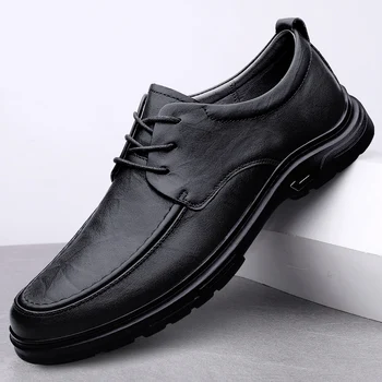 мъжки обувки-oxfords дантела, Бизнес и Ежедневни Обувки от естествена Кожа за Мъже, Луксозни Маркови Удобни Мъжки Обувки-Oxfords за Възрастни