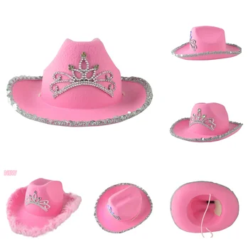 Зимна Дамска шапка на Хелоуин, дамски розов ковбойская шапка, празнична парти, карнавальная шапка с корона, украса под формата на искри, шапка на едро