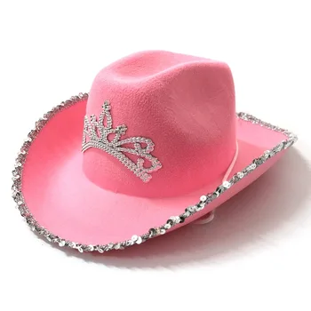 Зимна Дамска шапка на Хелоуин, дамски розов ковбойская шапка, празнична парти, карнавальная шапка с корона, украса под формата на искри, шапка на едро Изображение 2