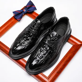 2021 Нов Прием на Ретро Воловий Дизайн Мъжки Класически Бизнес Официалната Мъжки Обувки Кожени Обувки с остър Петите Рокля Оксфорд Изображение 2