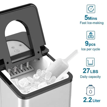 Машина за производство на кубчета лед компактен Плотове Льдогенератора 12 кг с Автоматична Функция за Самопочистване, за дома, офиса, CE, CB, ETL Изображение 2