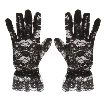 Дамски Дантелени Къси Пълни Ръкавици За Сватбени Аксесоари, Вечерни Ръкавици За Бала Изображение 2