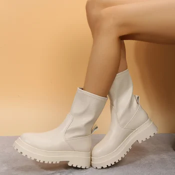2022 г., Нови модни бели обувки, ежедневни обувки, без закопчалка, удобни нескользящие ботильоны, дамски обувки, есенни къси ботуши за жени