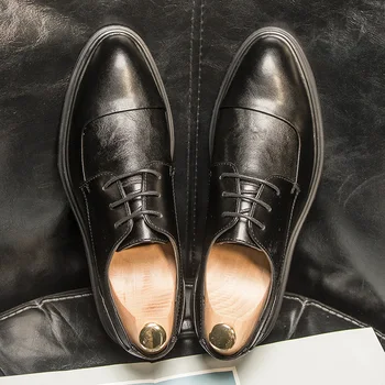 2021 г., пролетни нови мъжки кожени обувки с остри пръсти в британския стил, модерен бизнес модельная ежедневни кожени обувки, мъжки обувки на сватба