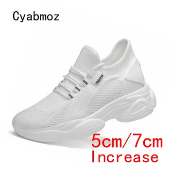 Cyabmoz Увеличаване на растежа маратонки Мъжки обувки Асансьор Дишаща Лятна Окото Мъжки обувки за отдих на открито Бяла Ежедневни обувки 5 см и 7 см