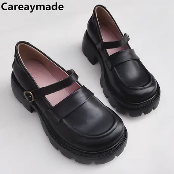 Careaymade -Дамски обувки от естествена кожа, лесен за среден ток, дебела мека подметка, дишаща оригиналната однотонная обувки от телешка кожа
