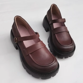 Careaymade -Дамски обувки от естествена кожа, лесен за среден ток, дебела мека подметка, дишаща оригиналната однотонная обувки от телешка кожа Изображение 2