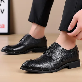 Мъжки oxfords, кожени обувки, черни обувки в британския стил, Удобни Вечерни рокли с Ръчно изработени, мъжки обувки на плоска подметка с шнур, по-Големи Размери 38-48