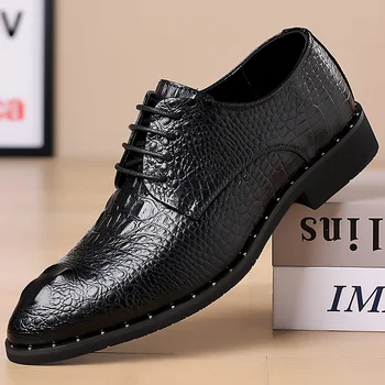 Мъжки oxfords, кожени обувки, черни обувки в британския стил, Удобни Вечерни рокли с Ръчно изработени, мъжки обувки на плоска подметка с шнур, по-Големи Размери 38-48 Изображение 2