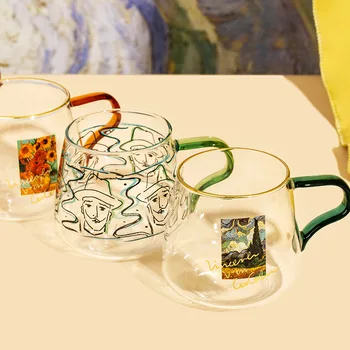 400 мл Стъклена Чаша със снимка на Ван Гог, Чашата за Кафе С Дръжка, Двойка Чаши За Закуска, Млечен Сок, Студена Прибори, Чаша