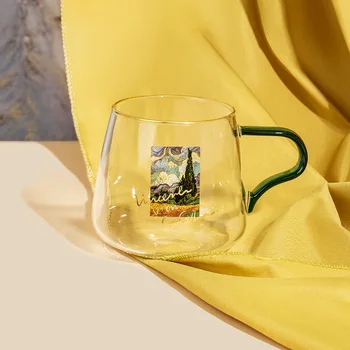 400 мл Стъклена Чаша със снимка на Ван Гог, Чашата за Кафе С Дръжка, Двойка Чаши За Закуска, Млечен Сок, Студена Прибори, Чаша Изображение 2