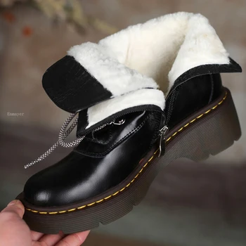ENMAYER/2023, Висококачествени Вълнени Топли Дамски Ботильоны от естествена кожа, Ежедневни базова обувки за работа на открито, дамски Зимни Обувки
