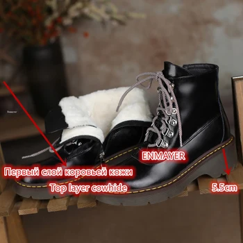 ENMAYER/2023, Висококачествени Вълнени Топли Дамски Ботильоны от естествена кожа, Ежедневни базова обувки за работа на открито, дамски Зимни Обувки Изображение 2