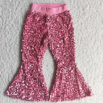 Разкроена панталони с розови пайети за момичета, модерни лъскави панталони за момичета, пролетта и есента на горно облекло