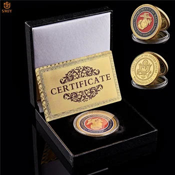 Корпуса на морската пехота на САЩ Позлатен Военна Метална Медал Предизвикателство САЩ Колекция Възпоменателни Монети W/Луксозна кутия