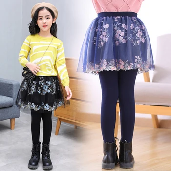 2020 Пролетно-Есенни Гамаши за момичета, Лейси Пола-панталон цветен модел, Скъпа пола, детски ластични гамаши, Поли, панталони за деца от 4 до 14 години Изображение 2
