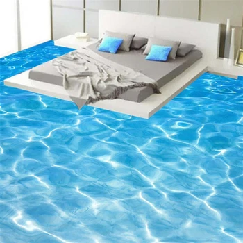 wellyu Потребителски 3D стикери за пода на Морската вода пулсации 3D подови живопис на Самозалепващи подови паста papel parede хол Изображение 2