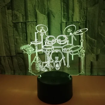 Барабан Led 3D Илюзия Лампа USB Групата лека нощ Колоритен Фестивал на Подарък За Рожден Ден, Подарък за Момче, Дете на Рок-н-Рол Музика Певец