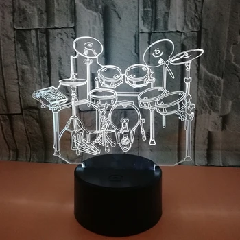 Барабан Led 3D Илюзия Лампа USB Групата лека нощ Колоритен Фестивал на Подарък За Рожден Ден, Подарък за Момче, Дете на Рок-н-Рол Музика Певец Изображение 2