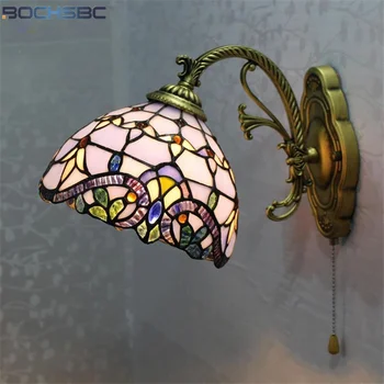 BOCHSBC Витражный Стъклена Стена Лампа В Европейски Стил Барок Лилаво, Лампа За Дневна Стенно Огледало Коридор Нощни Led осветление Стена Изображение 2